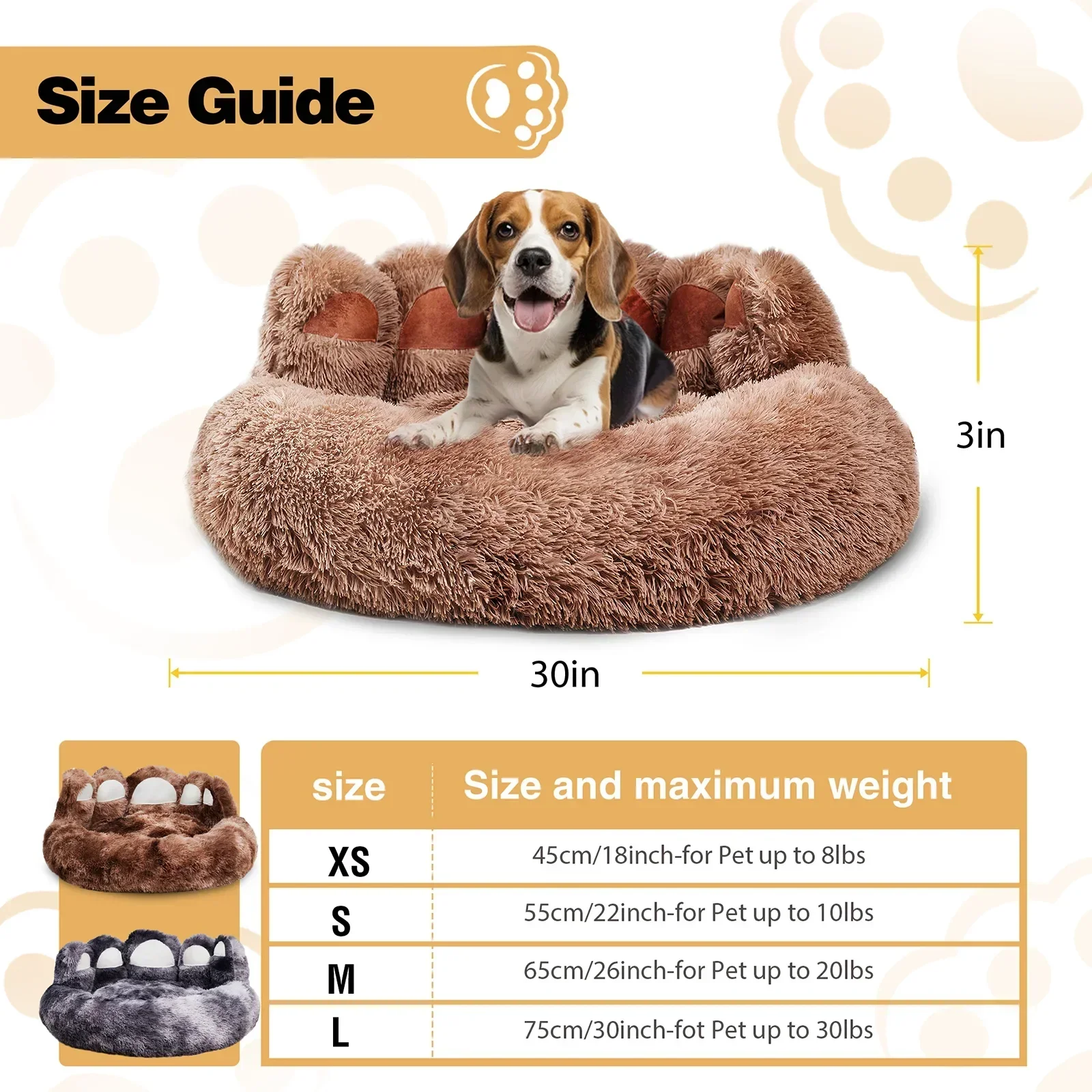 Pet Plush Nest Dog Bed Bear Paw Dog Beds for Small Medium Dogs Cute Cozy Soft Long Plush Round Pet Sofa Bed Cat Cama Para Perro