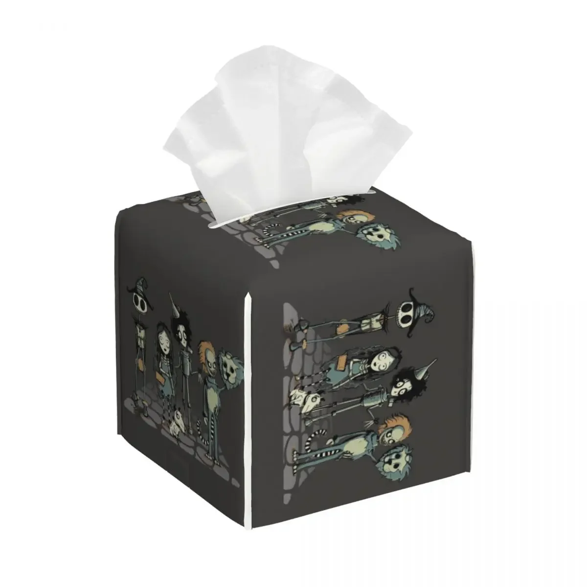 thumbnail image 1 of Funda para caja de pañuelos faciales de cuero sintético con diseño de Beetlejuices, cuadrada, estilo Tim Burton, para baño, 1 of 5
