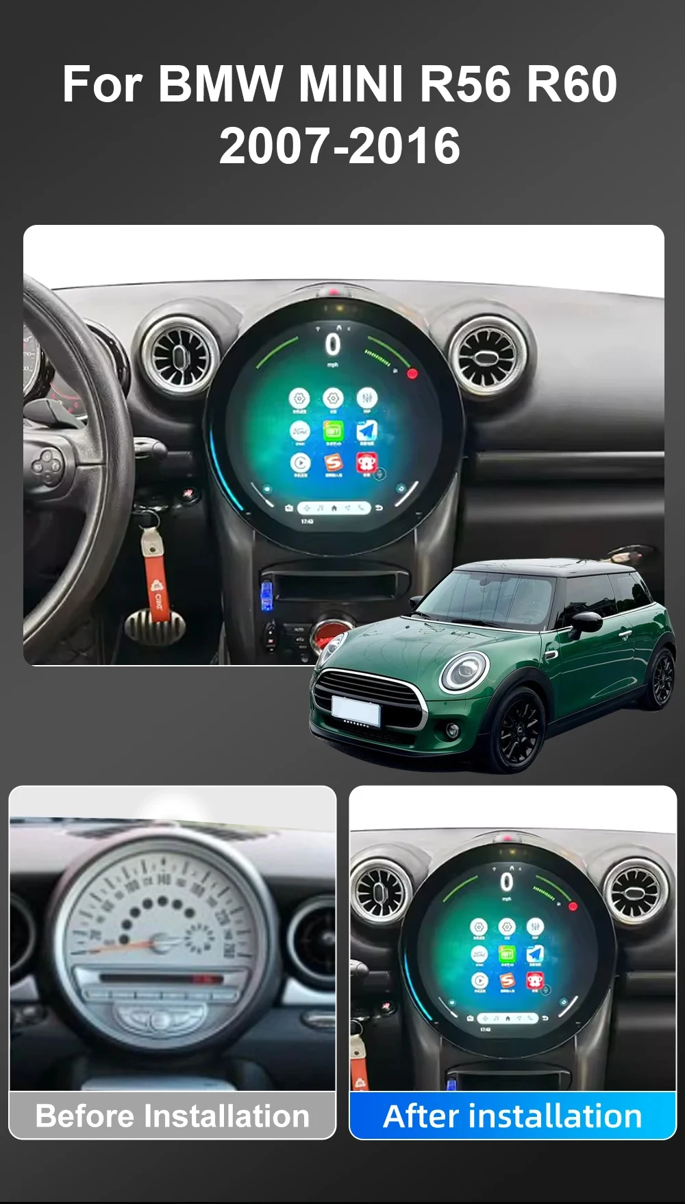 Android Car Radio for BMW MINI R56 R60 2007-2016 Multimedia Player Supports CarP