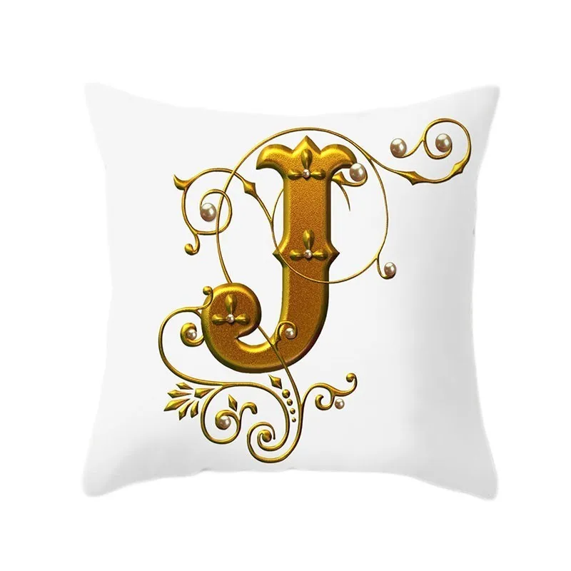 Gold 26 Letters Cushion Cover English Alphabet Throw Pillow Case Letter Print Home Decor Square Pillowcase Sofa Cushion Cover