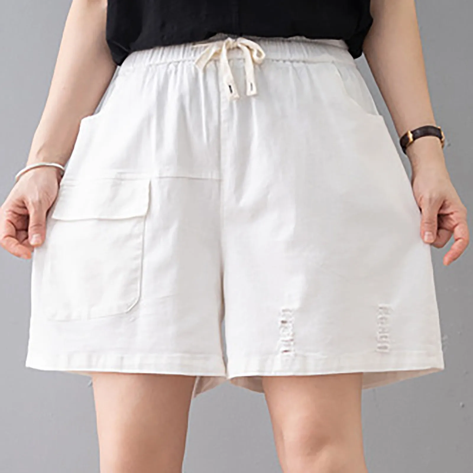 

Women'S Wide Leg Drawstring Casual Shorts With Pockets Solid Mini Hot Short Pants Mujer Spring Summer Baggy Loose Comfy Cortos