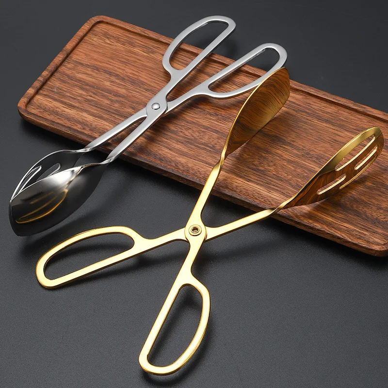 304 Stainless Steel Food Tongs Meat Salad Bread Serving Clip Golden Anti-Scald Handle Scissors Clamp Kitchen Accessories food tongs
