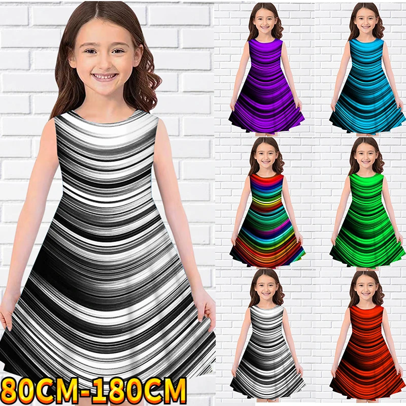 

Kids Little Girls Sleeveless Dress Stripes 3D Kids Gradient Print Daily Casual Cute Sweet Over Knee Sleeveless Dress 80-180CM