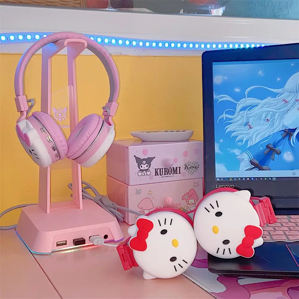 

Hello Kitty Cut Bluetooth Headphone Wireless Headsets Anime Cartoon Stereo Headset Earphone With Mic Fashion Hottie Gifts Toy
