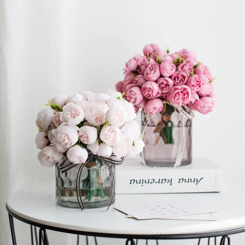 Silk Flowers Peony Artificial Flowers Rose Bouquet 27 Heads artificial plants artificial flowers artificial flower bouquet artificial flower Table Flower Arrangement Bride Wedding Home Decoration Fake Flower