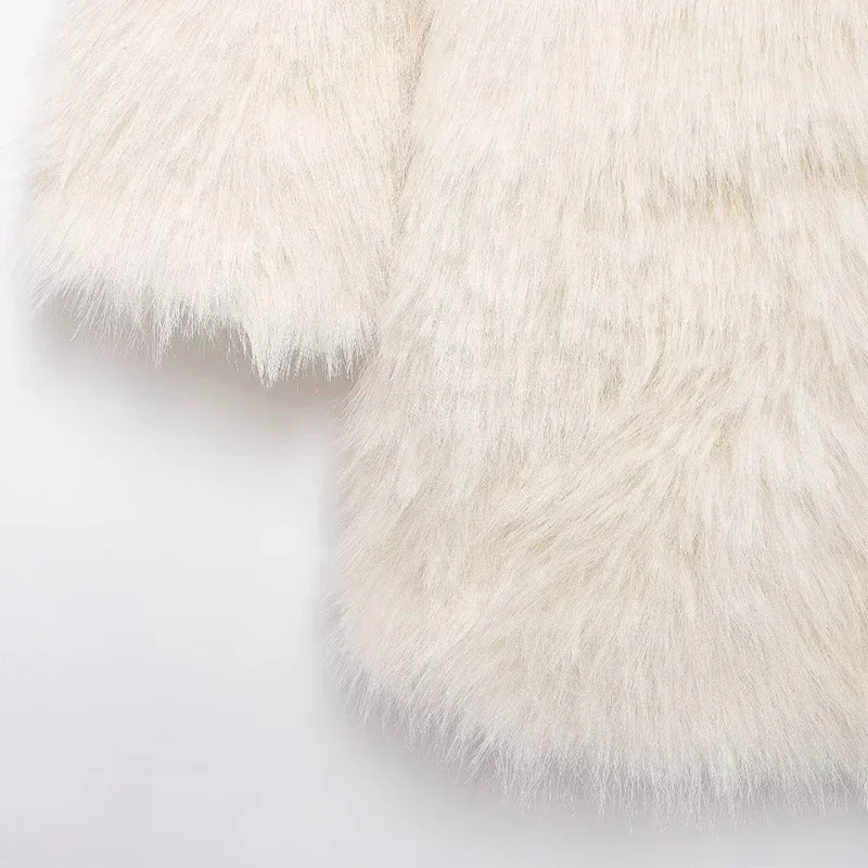Fashion Solid Fluffy Faux Fur Coat Women Lapel Long Sleeve Thick Warm Loose Jackets 2025 Winter Elegant High Street Outerwear
