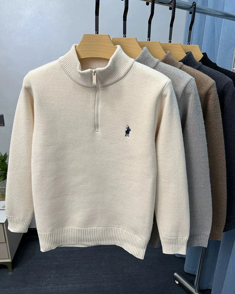 Hochwertiger Samt-Pullover mit Stehkragen und Reißverschluss für Herren Wintertrend Designer-Luxusmarke Paul-Stickerei warmer Strickpullover – Detail 2