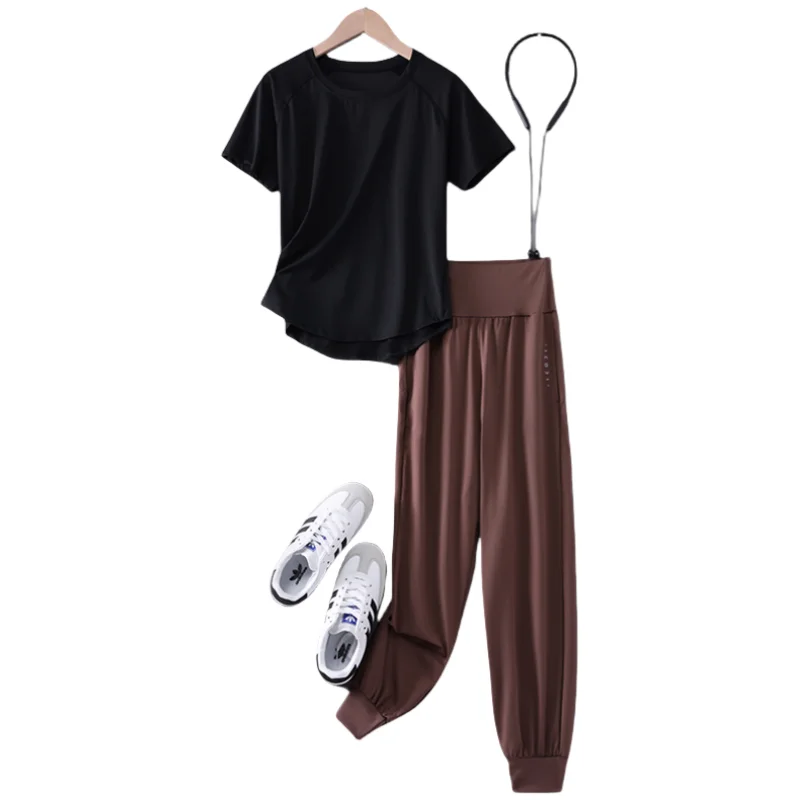 DRUR S-4XL Yoga Set Women Sport Shirts Gym Pants Set 2 Piece Short Fitness Tops Sweatpants Suit Female Summer Sportswear Outfit 3