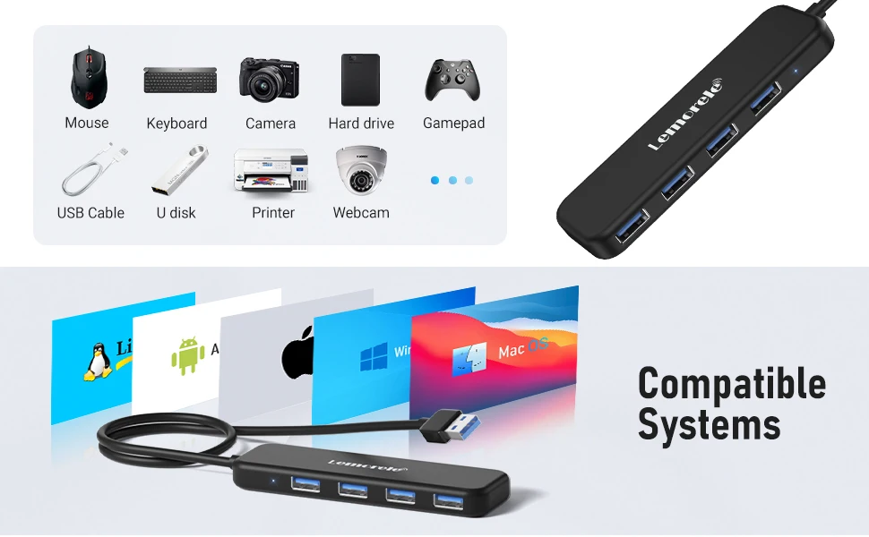 Lemorele-USB Type C HUB, Adaptador USB 3.0,
