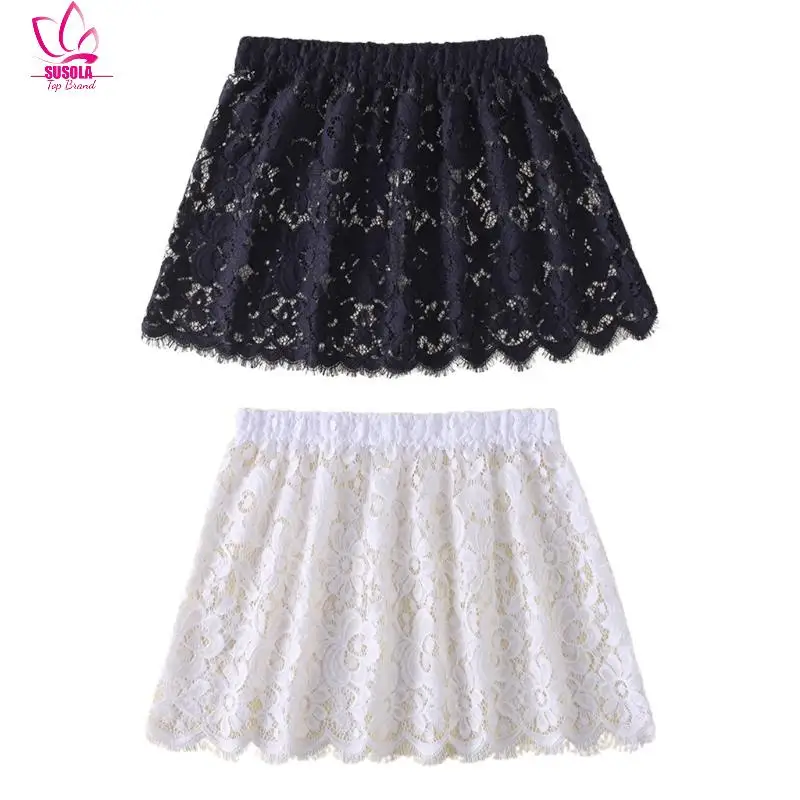 

Women Eyelash Floral Lace Shirt Extender Adjustable Layered Faux Top Hem Lower Sweep Mini Skirt Half Slip Splitting Underskirt