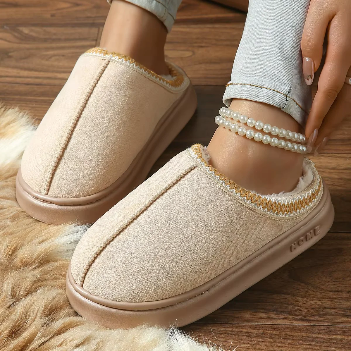 Hot Winter Women Slippers Plush Interior Anti Slip Thick Sole Fashion Embroidered Warm House Shoes for Ladies - 5