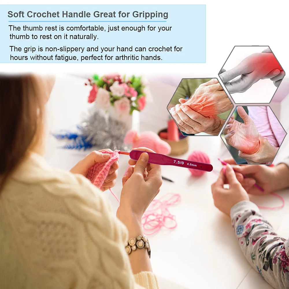 9pcs/set Crochet Hooks Set Aluminum Crochet Needle with Soft Silicone Grip Crochet Handles for Crocheting Yarn Craft Projects