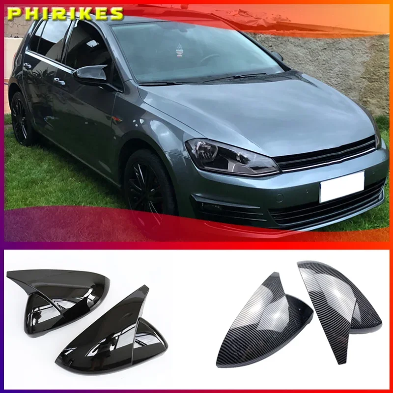 

2PCS Mirror Covers Caps RearView Mirror Case Cover For VW Golf MK7 7.5 GTI 7 7R Carbon Bright Black Cover car accessory