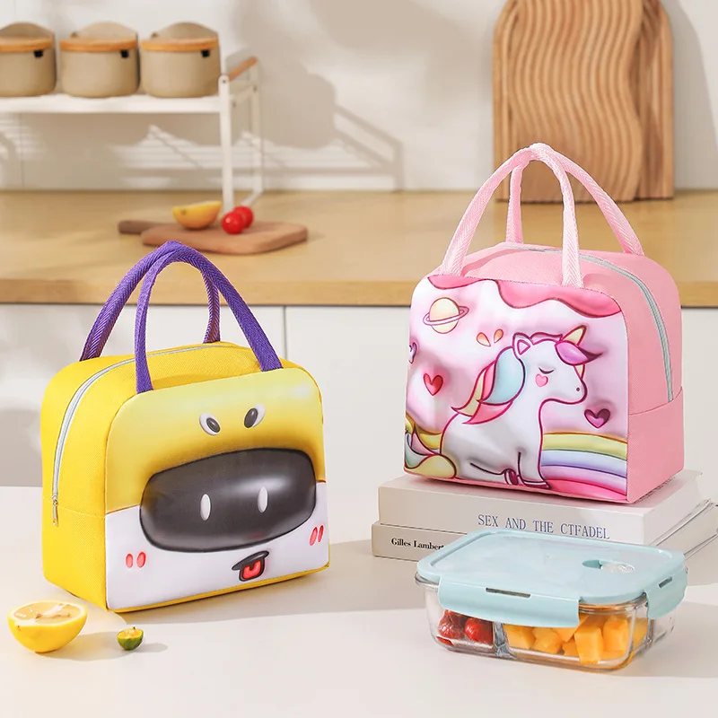 Cute 3D Cartoon Animal Picnic Bag Large Capacity Children Lunch Box Thickened Waterproof Handheld Thermal Insulated Bags