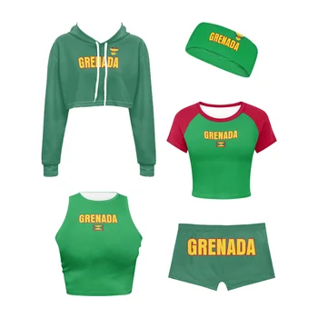 Hot Grenada Flag Letter Designed Product Combo Set Headbands Crop Hooded Sweatshirt Baby Tee Tank T Tops & Booty Shorts for Yoga 1