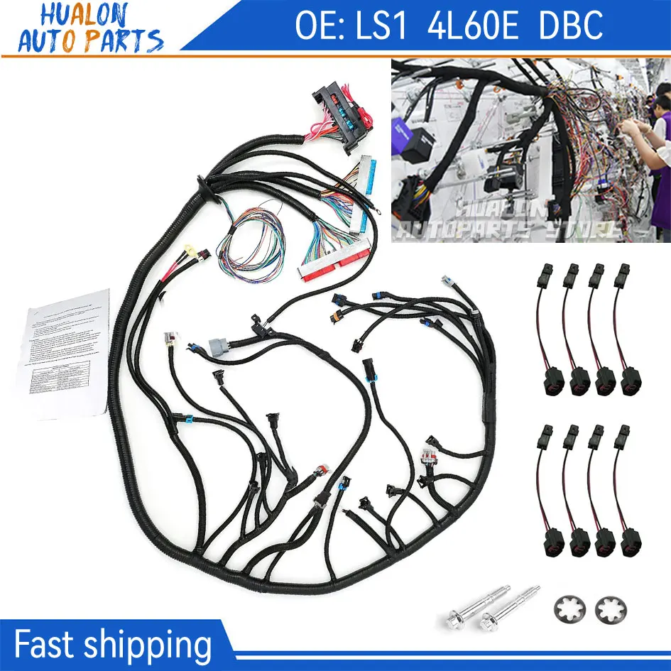4L60E DBC LS Standalone Engine Wiring Harness 8pcs EV1 to EV6 Adapter fuel injector wiring harness For 1997-2006 GM LS1 Vortec Swap Engine 4.8 5.3 6.0L