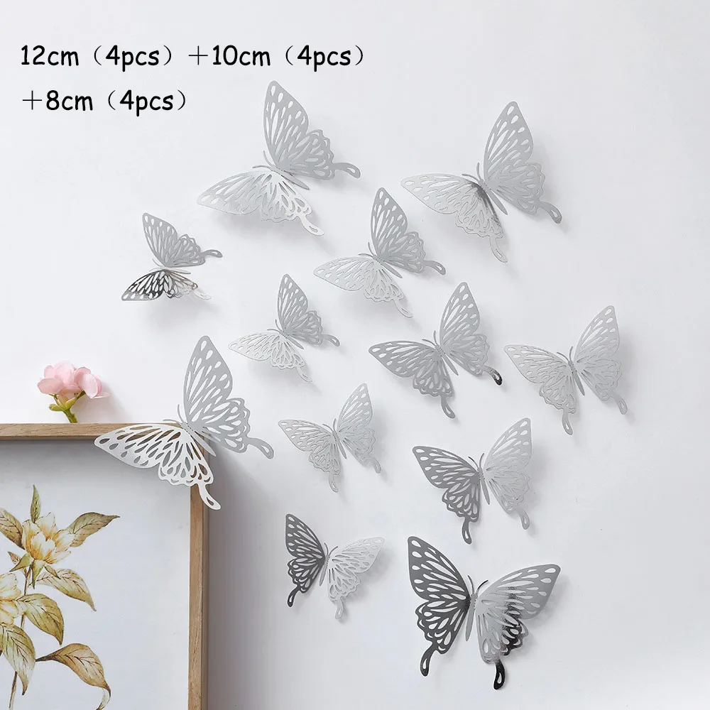 12pcs/Set 3D Hollow Butterfly Wall Stickers Fridge Stickers Wedding Party  Decoration Kids Room DIY Decor Butterfly Stickers