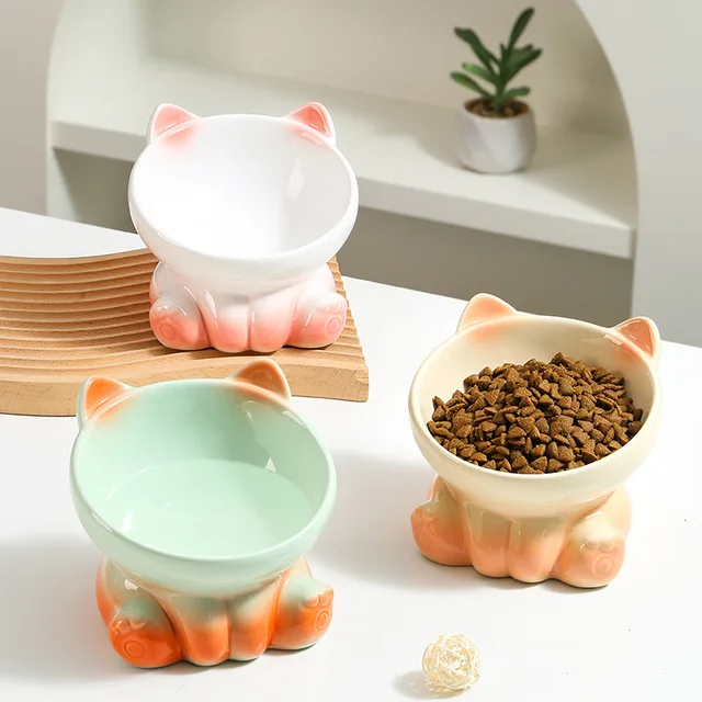 Cat Bowl Integrated Ceramic Diagonal High Feet Cute Protection Cervical Spine Dog Bowl Drinking Cat Bowl Against Black Chin Cat Bowl Integrated Ceramic Diagonal High Feet Cute Protection Cervical Spine Dog Bowl Drinking Cat Bowl Against Black Chin