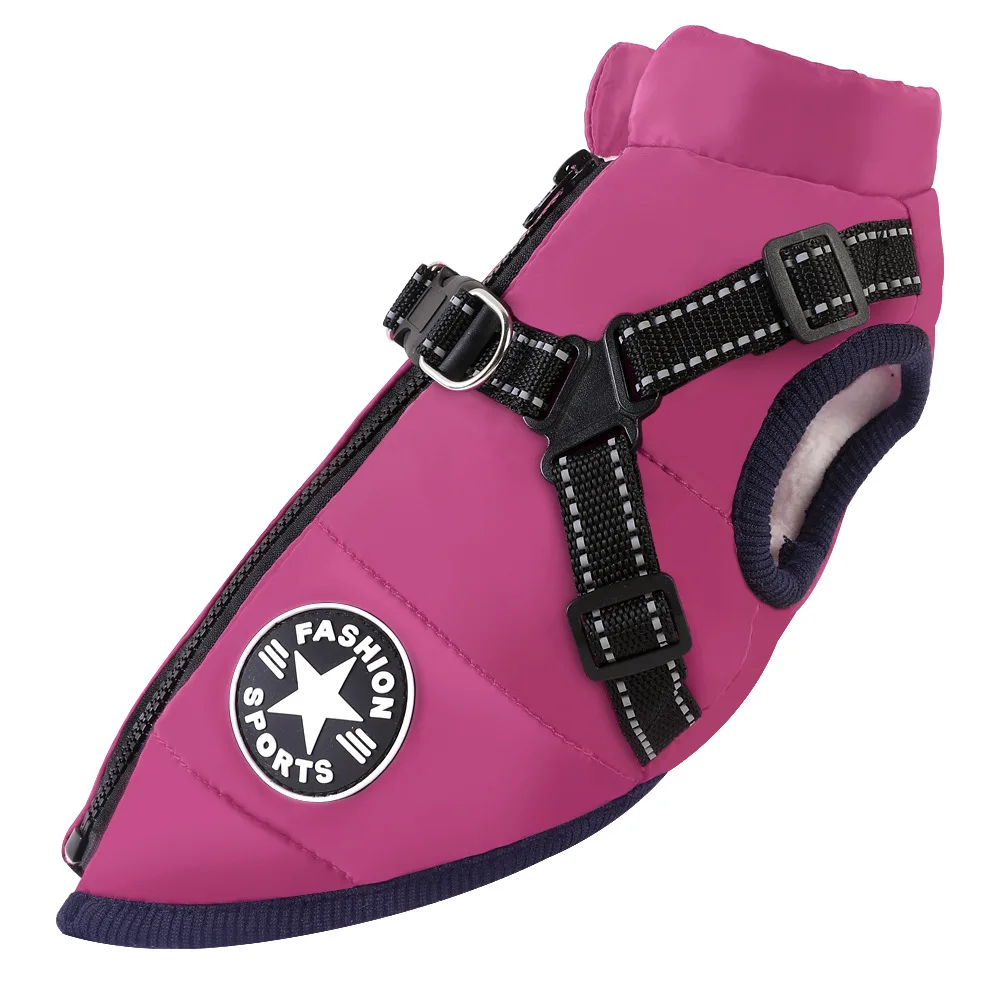 ג'קט חמים לחורף עם הרצועה, מעיל עמיד למים לכלבים קטנים ובינוניים, צ'יהואה ובולדוג צרפתי, ביגוד חיצוני לכלבים