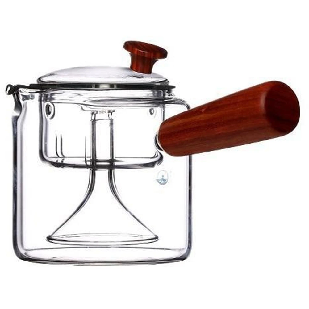 500ML Glass Teapot Wooden Handle Thickened Heat Resistant Glass Kettle