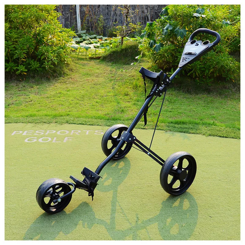 PLAYEAGLE Foldable 3 Wheels Push Swivel Pull Cart Golf Trolley with Umbrella Stand Golf Cart Bag Carrier