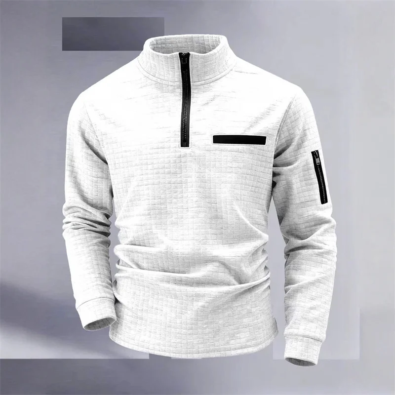 Nuova polo sportiva da uomo, design a righe vintage con chiusura a mezza zip, vestibilità slim, elegante top casual a maniche lunghe da esterno. - immagine 2