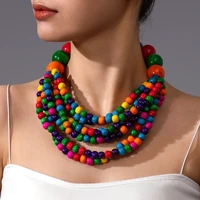 Bijoux Africains Tendance 2025 : Collier Multicouche Fait Main en Bois et Perles Style Bohème Ethnique pour Femme, Accessoire de Fête 2