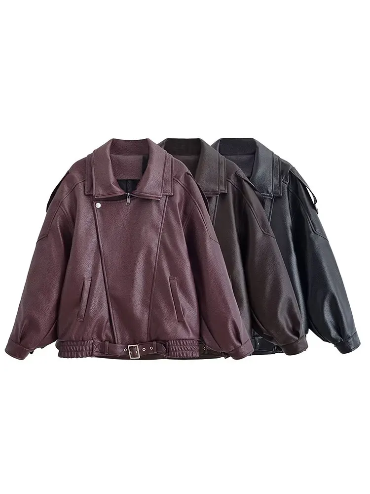 HH Autumn Winter Women Thickened Warm Faux Leather Jacket Long Sleeve Zipper Coat Vintage Motorcycle Jacket Lady Outerwear