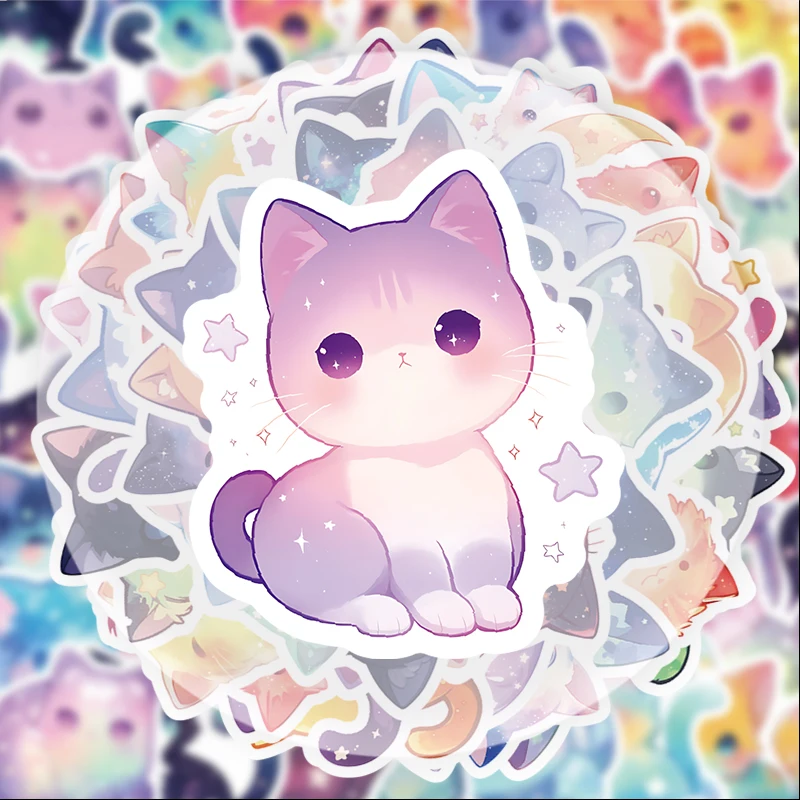 50개의 몽환적인 고양이 스티커, 물병, 노트북, 휴대폰 장식, 여행 가방, 스케이트보드, 기타, 선물 상자, 파티 장식, 명절 선물에 적합