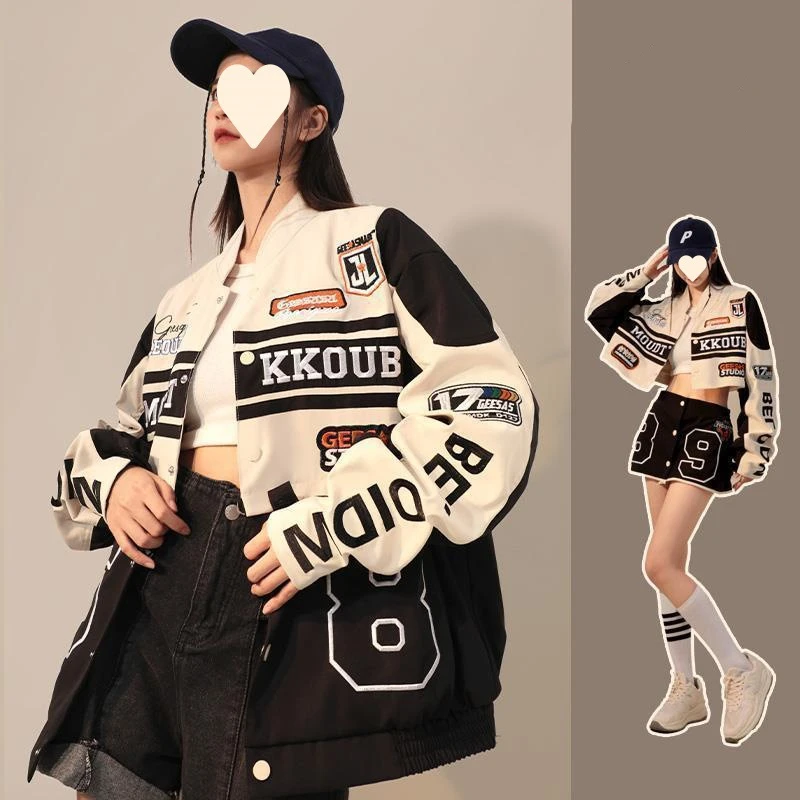 

Бейсбольная Куртка Varsity, съемный гоночный костюм из 2 предметов, комплект из кроп-топа и юбки Y2K, парные байкерские куртки, пальто, куртка-бомбер в стиле хип-хоп
