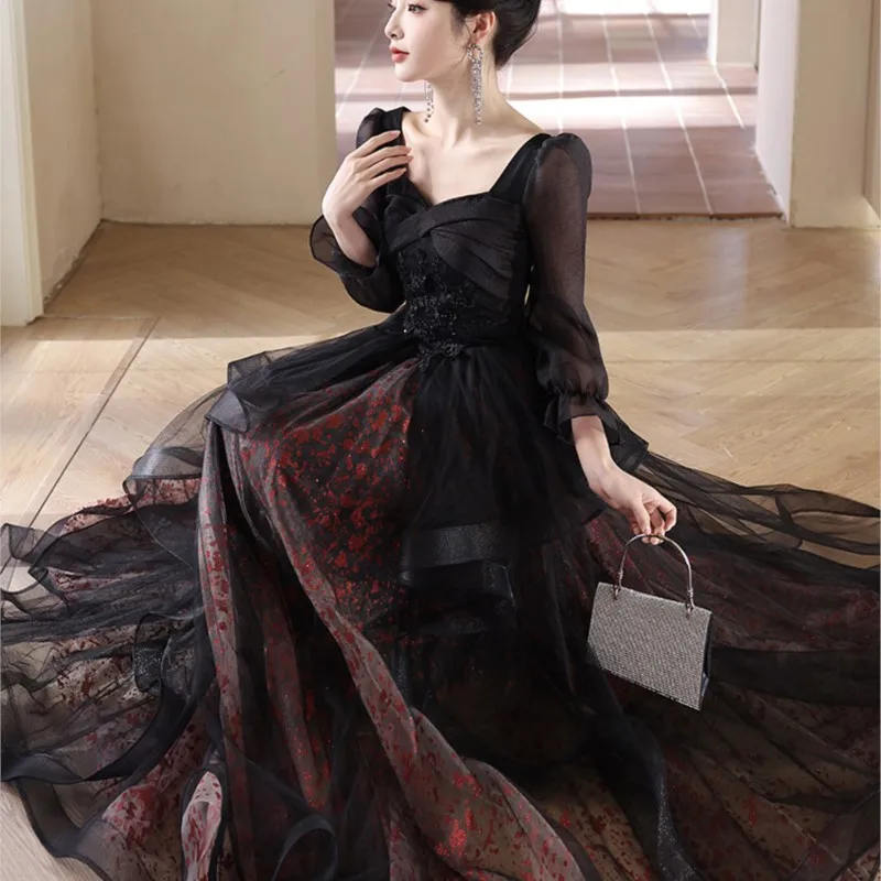 

Evening Dress Black Season New Light Luxury Will Banquet Women's Art Exam Performance Clothing