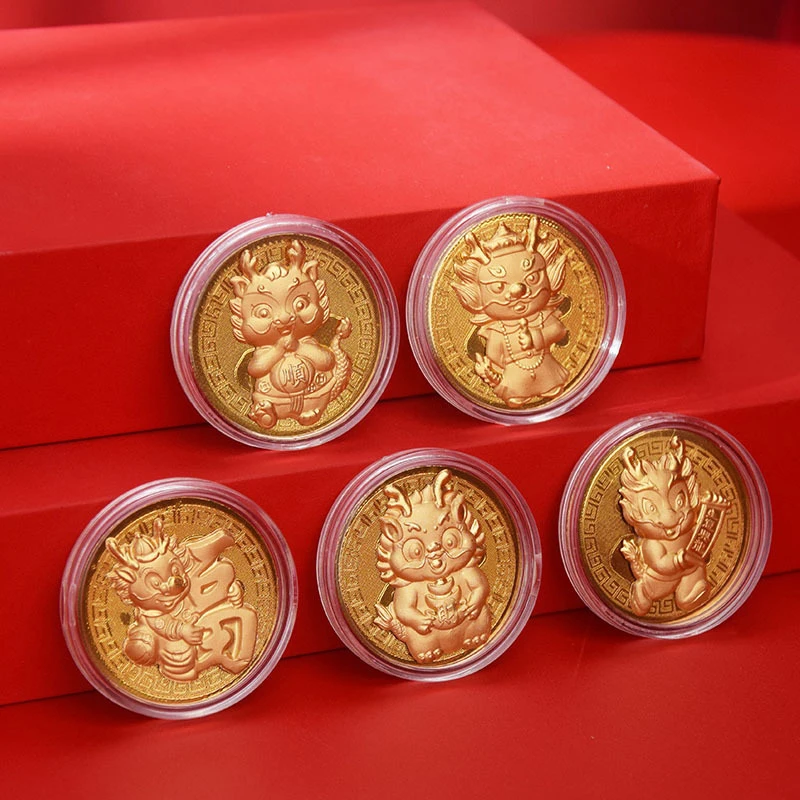 

2024 Dragon Coin Commemorative China Mascot Dragon Gold Plated Coins Collectibles Art Challenge Medal New Year Gifts 1PC