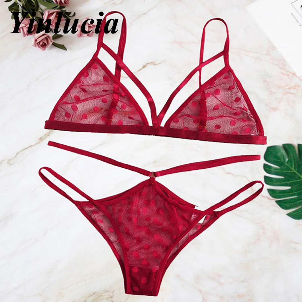 Комплект сексуального нижнего белья из 2 предметов для косплея тонкий кружевной