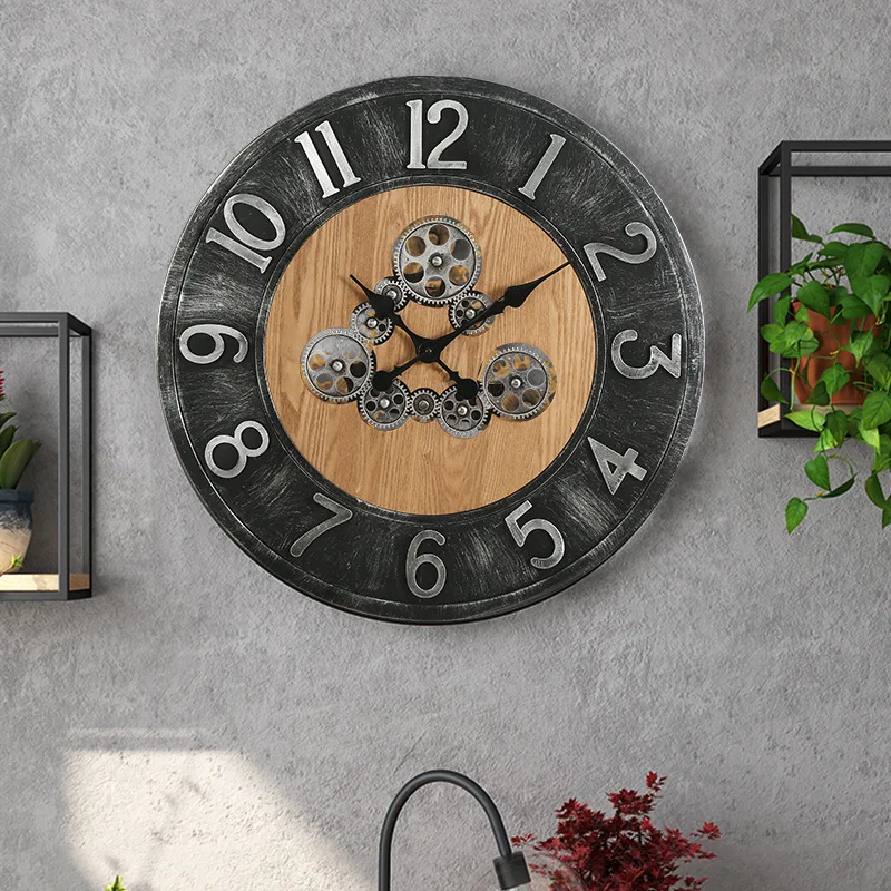 

Medium Sized Metal Gear Wall Clock, Personality Retro Industrial Style Art Clock, Living Room Mechanical Style Wall Decoration