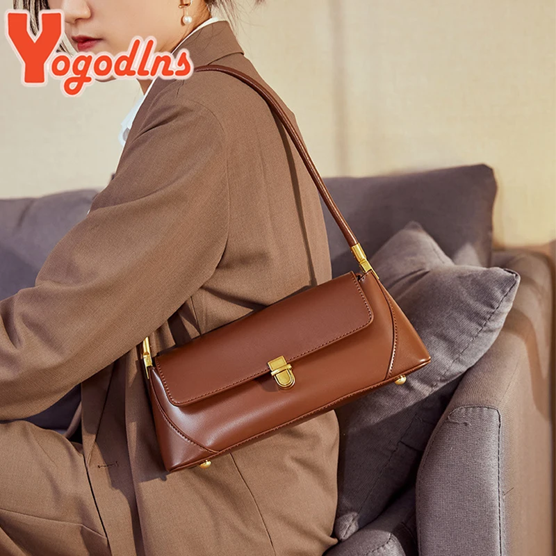Yogodlns Retro Flap Underarm Bag for Women PU Leather Shoulder Bag Luxury Armpit Handbag Designer Clutch Purrse Bolsa