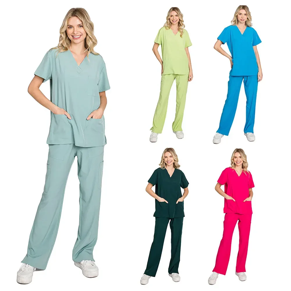 

Multicolor Scrubs Uniform Nursing Uniform Short Sleeve Tops+Pants Women Pet Shop Doctor Scrub Medical Surgery Workwear Scrub Set
