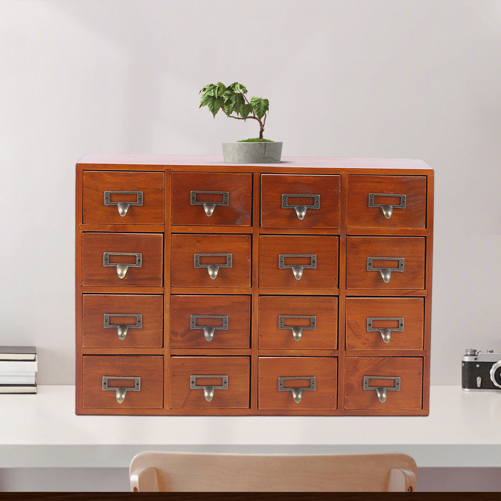 木製引き出し付きキャビネット 引き出し16個 木製引き出しオーガナイザーキャビネット、パインウッド