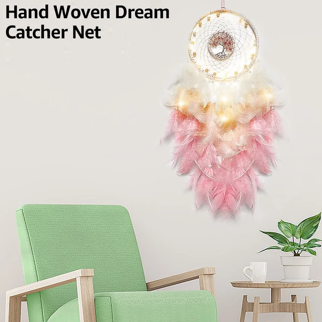 Pink Dream Catcher Handmade Feather Dream Catcher Hanging Decoration Exquisite Dream Catcher Feather Pendant Creative Wall Art