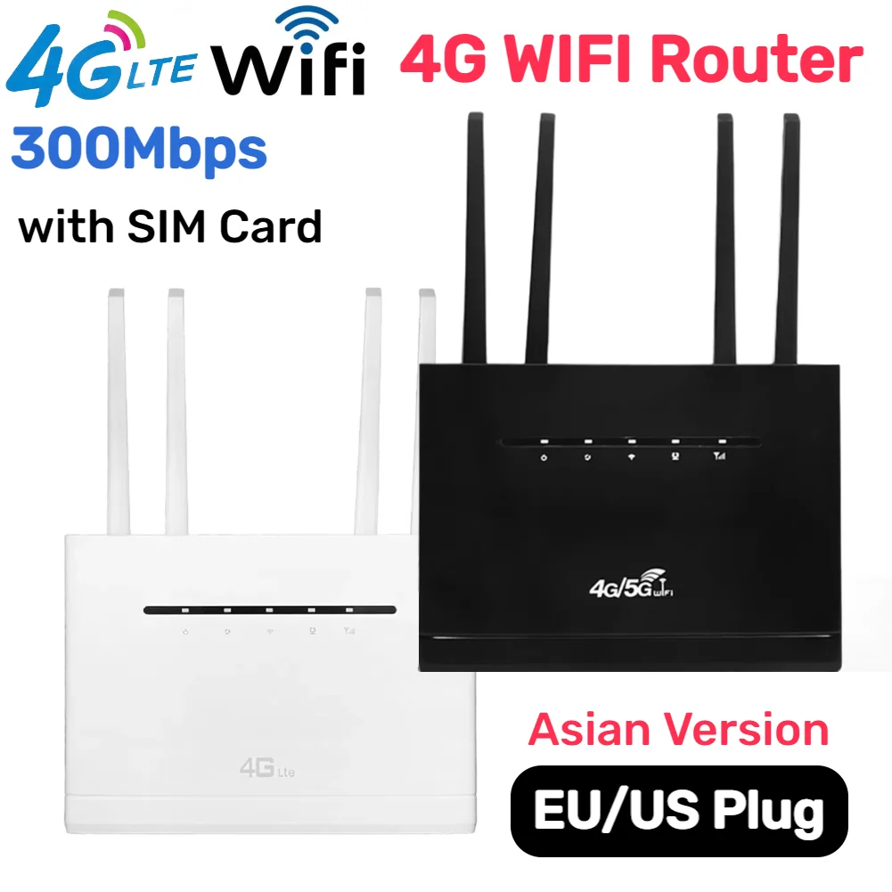 

Wireless Modem 300Mbps 4G CPE Router with SIM Card Slot Wireless Internet Router RJ45 WAN LAN 4 Antenna Hotspot for Home/Office