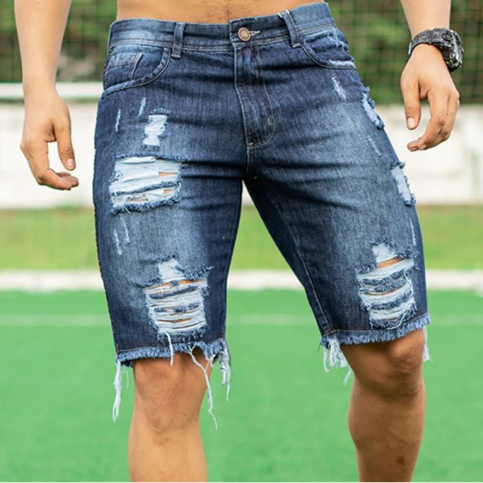 Men's Fashion Ripped Jeans Shorts Summer Casual Denim Shorts Mens Pocket Sports Summer Bodybuilding Denim Short Pants Jeans