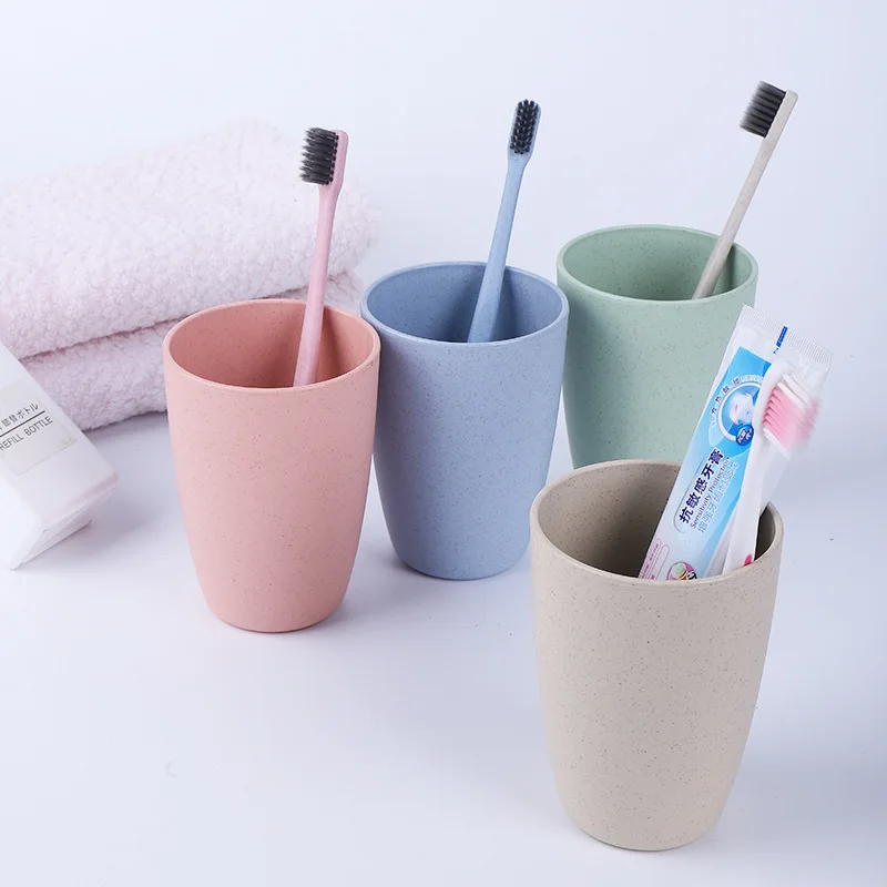 Nordic Style Plastic Tea Cups Eco-Friendly Wheat Straw Cup Coffee Tea Milk Drink Cup Toothbrush for Home Bathroom