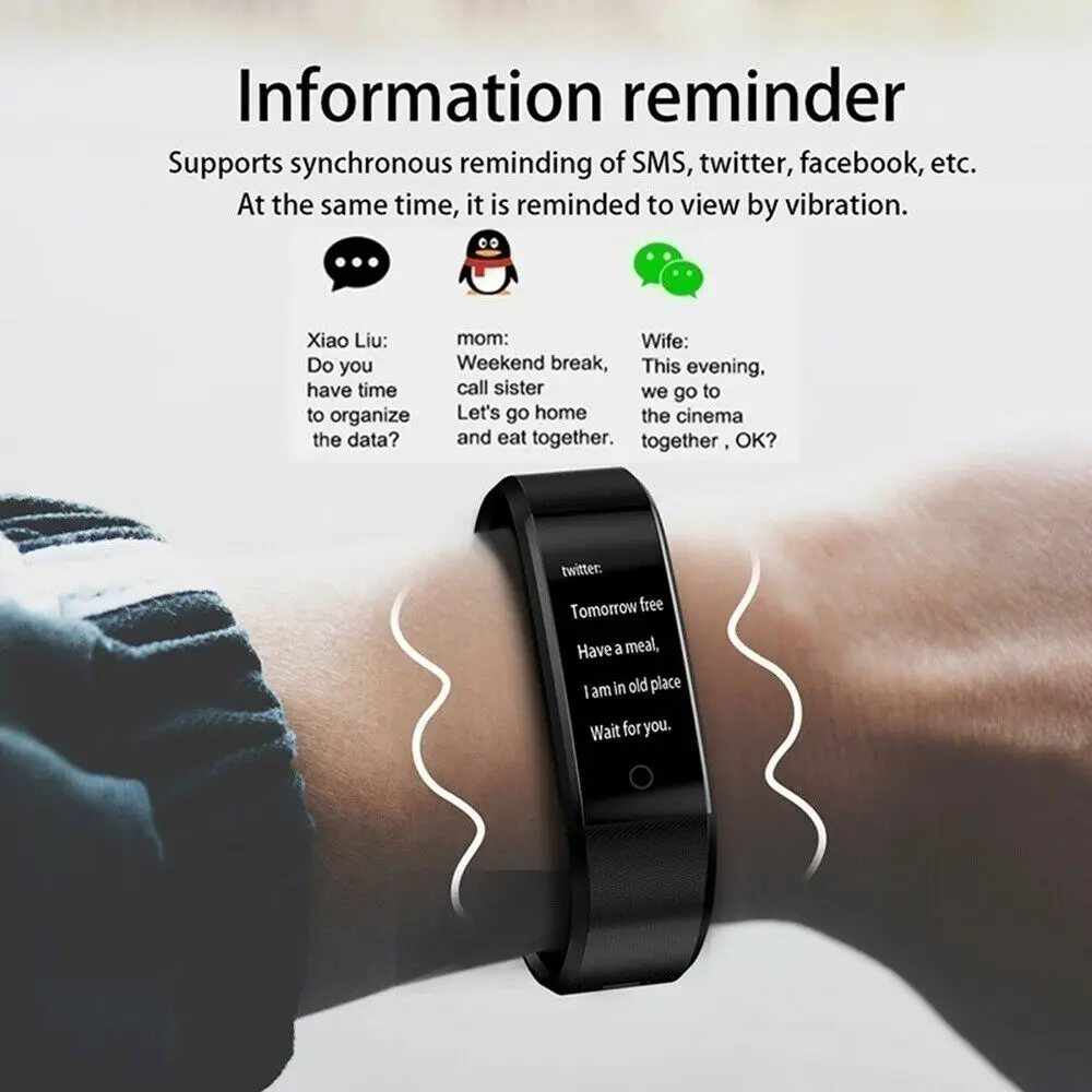 115 Plus Smart Watch for Men Women Smart Bracelet Fitness Tracker Pressure Sport Watch Heart Rate Monitoring for Android IOS