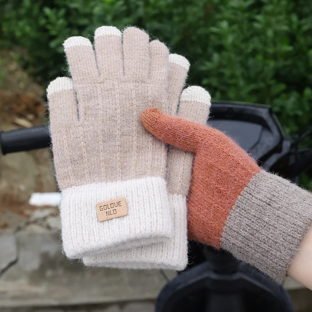 Warm Thick Plush Knitted Gloves Winter Touchscreen Plush Gloves Woman Thickening Fleece Thickened Cycling Driving Skiing winter gloves