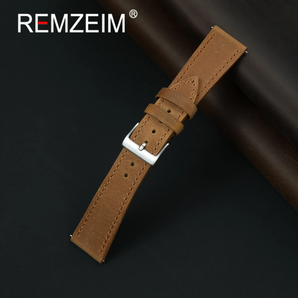 Vintage Leather Quick Release Watch Band with Stainless Steel Buckle