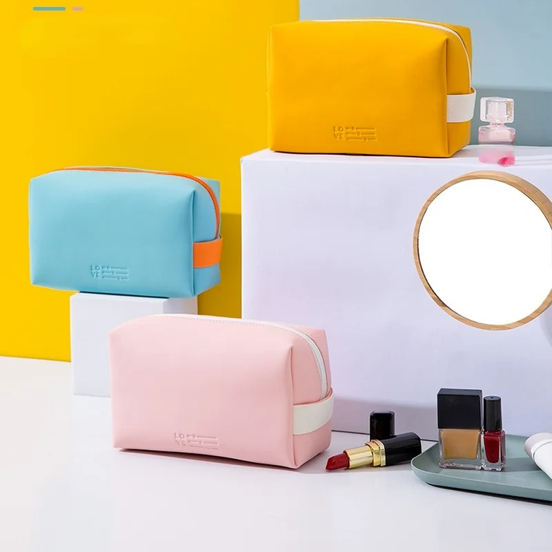 Frauen Reise Kosmetiktasche Wasserdicht Pu Niedliche Bonbonfarben Frau Make-Up Taschen Tragbare Kulturbeutel Aufbewahrungstasche Organizer Box_voghion.com