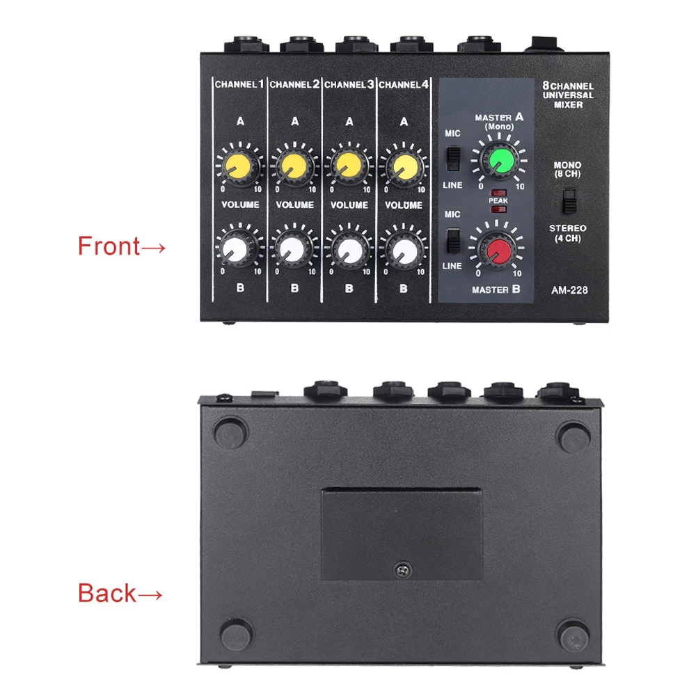 ammoon AM-228 Mixing Console 8 Channels Audio Sound Mixer Mono Stereo Mixer Ultra-compact Low Noise