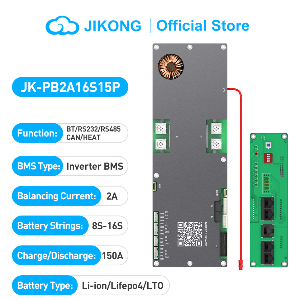 JIKONG V15 JK-PB2A16S15P LiFePo4 Li-Ion LTO Battery 24V 48V 8S/16S  150A Household Energy BMS Home Inverter Active balancer 2A
