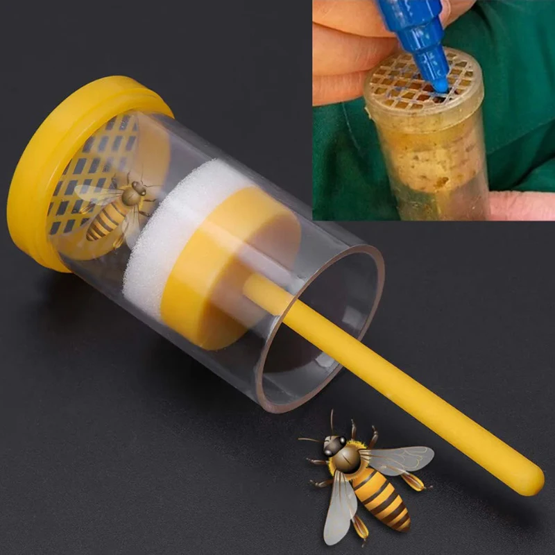 1pc Queen Bee Marker Bottle Protect Safety Bee Catcher Yellow Plastic Marker Bottle Plunger Garden Beekeeper Accessories
