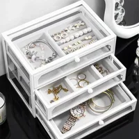 Gemstone Display Case with 3 Drawers Velvet Jewelry Tray Acrylic Earring Necklace Storage Box Stackable Jewelry Organizer 1