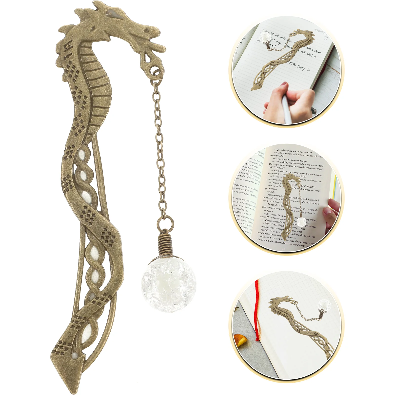 

Vintage Chinese Dragon Hairpin Shaped Bookmark Luminous Page Marker Holder (Antiqued Bronze)